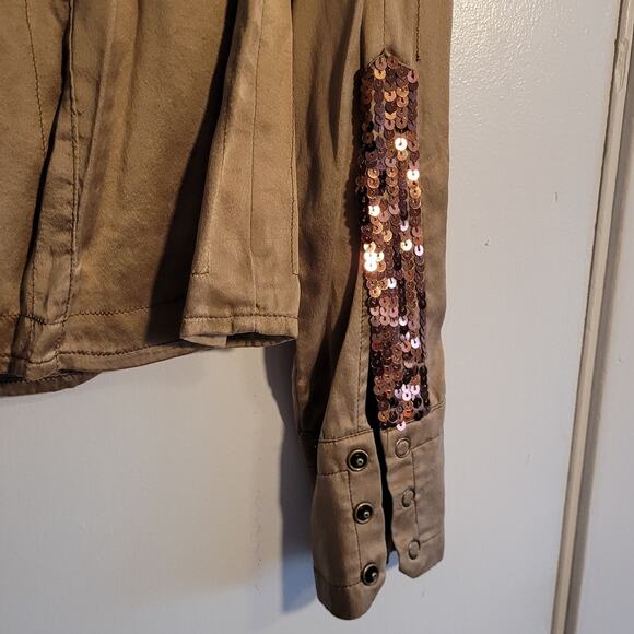 Vntg Da Nang 100% Silk Blouse Sz XS Bronze Sequin Cuff Y2K Boho Resort Wear Top - Picture 15 of 15